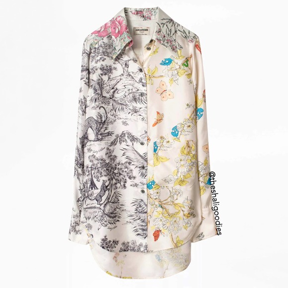 ZADIG & VOLTAIRE Tais 70 Shirt Floral Animal Print Silk Top Blouse - Picture 2 of 7
